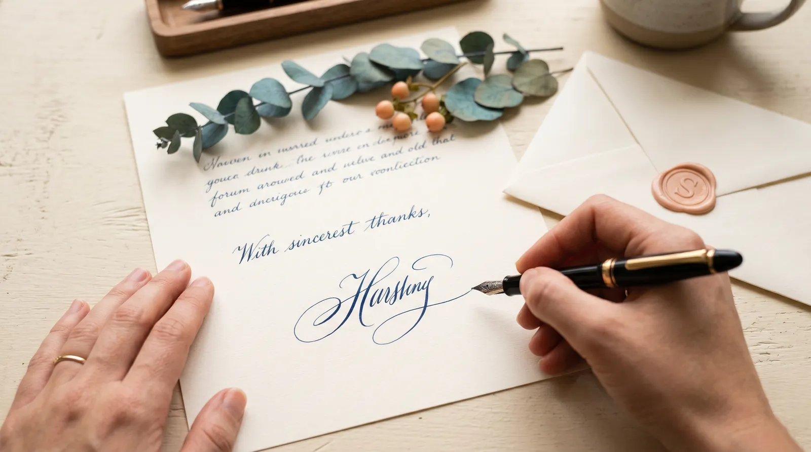Una persona firma il proprio nome su carta con una stilografica, fotografata per l'analisi della firma